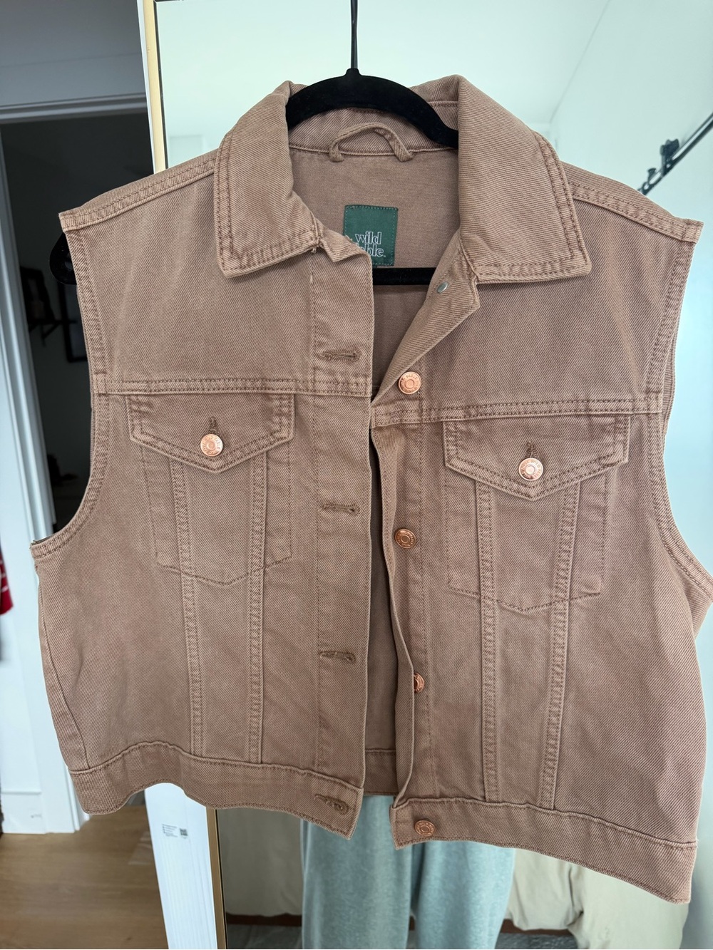 Target Brown Denim Vest - Button-Front Sleeveless